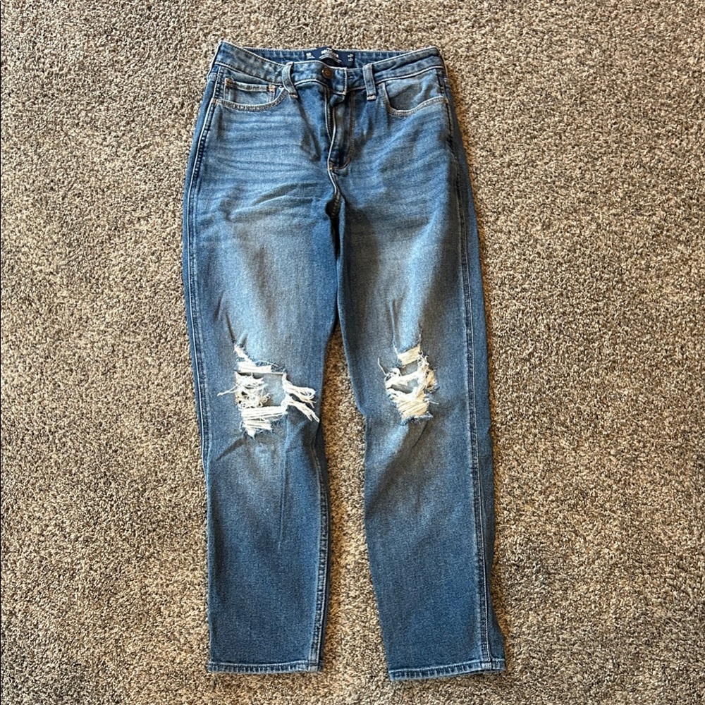Hollister Women’s High Rise Mom in Distressed Blue Jean